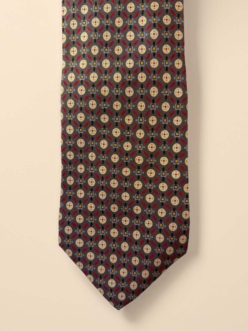 Christian Dior Monsieur Brown Geometric Print Silk Neck Tie